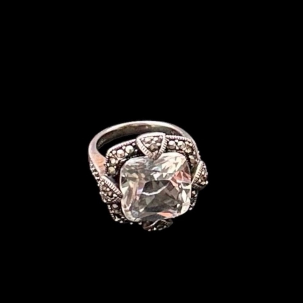 Suspicion .925 Sterling Silver White Cushion Quartz and Marcasite Ring Size 6 - Picture 5 of 8